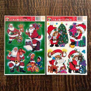 Window Color-Clings Vintage UNUSED Santa Bear Elf Elves Christmas Holiday Winter